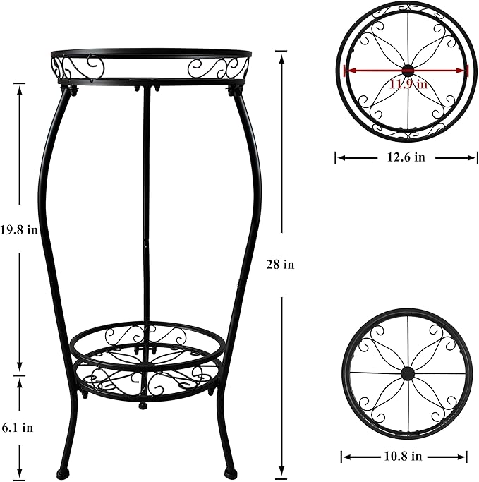 NOAMOO Metal Plant Stand 2 Tier Indoor Outdoor, Tall Flower Pot Shelf Rustproof Stable Heavy Duty Corner Stand, 28 inch Multiple Plant Display Rack for Living Room Patio Balcony Garden