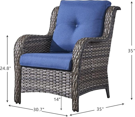 HUMMUH 4 Pieces Patio Bistro Set Wicker Patio Chairs Set of 2 with Ottomans Rattan Outdoor Furniture Conversation Set for Yard,Garden,Porch…