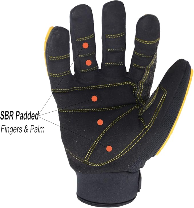 HANDLANDY Anti Vibration Gloves, SBR Padding, TPR Protector, Mechanic Work Gloves (Large, Black)