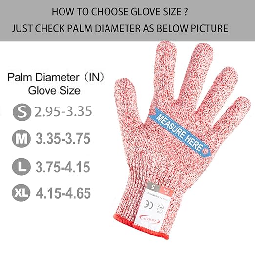 Cutting Gloves, 1 Pairs of Cut Resistant Gloves Food Grade, Cut Resistant Gloves for Kitchen, Oyster Shucking, Fish Fillet Processing, Carving Wood and Gardening(Medium-Red)