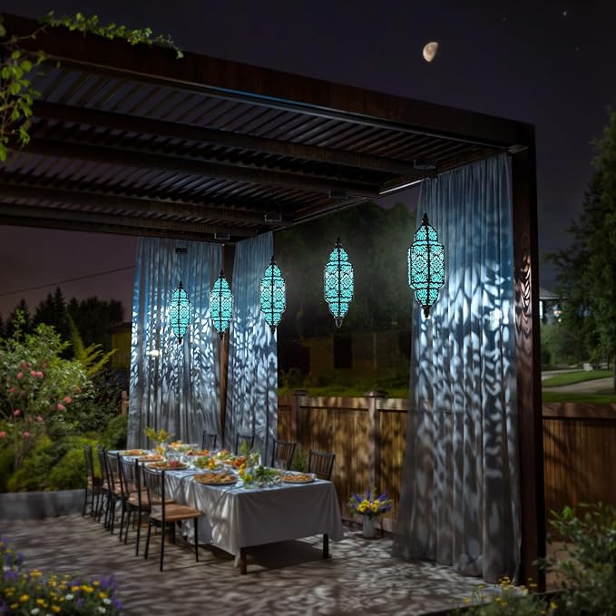 Twinkya Hanging Solar Lights Outdoor Garden Decorative Solar Lantern Waterproof Metal Moroccan Outdoor Decorations for Patio Pathway Yard Porch Backyard Garden Decor (Black, 1 Pack)