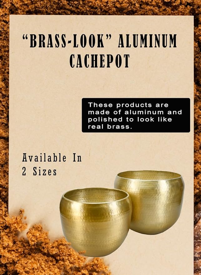 Serene Spaces Living Large Brass-Look Aluminum Cachepot – 15.5" Diameter, 13" Tall Handcrafted Vintage Planter for Indoor Plants, Flowers, Weddings, Centerpieces – No Drainage