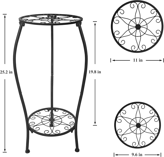 NOAMOO Metal Plant Stand 2 Tier Indoor Outdoor, Tall Flower Pot Shelf Rustproof Stable Corner Stand, 25.2 inch Multiple Plant Display Rack for Living Room Patio Balcony Garden