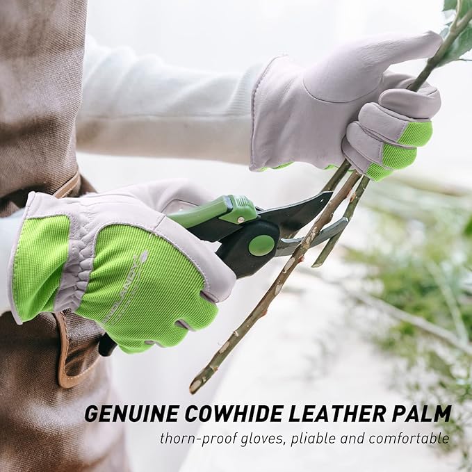 HANDLANDY Work Gloves for Women, Breathable Leather Gardening Glove for Yard Maintenance, Hand Protection with Touch Screen for Gardeners, Farmers