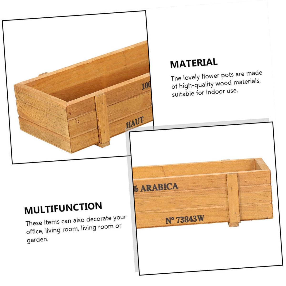 Happyyami Rectangular Succulent Planter 2Pcs Wooden Plant Container Box