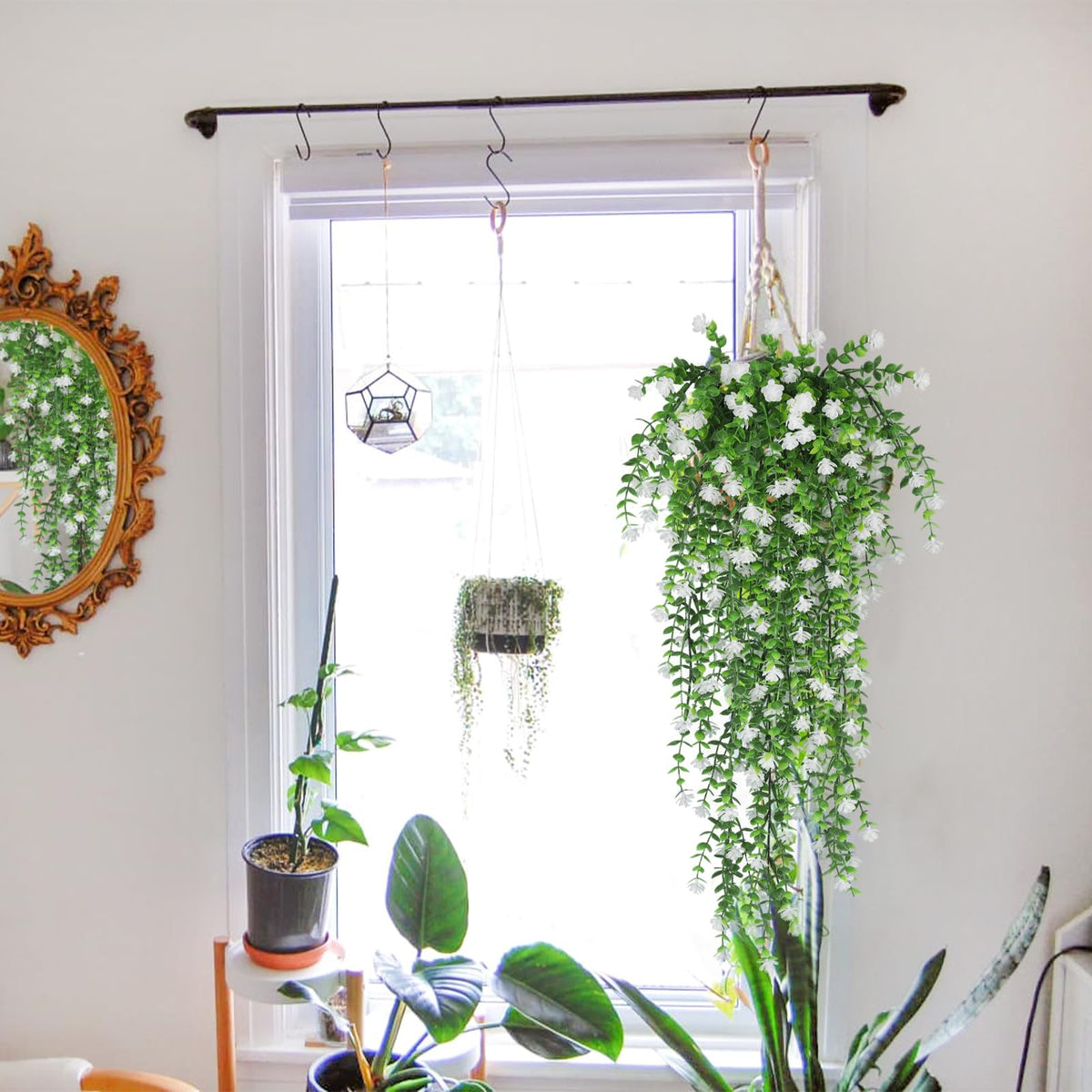 SJL 4Pcs Fake Hanging Plants Artificial Outdoor Flowers Hanging Greenery