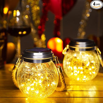 ROSHWEY 4 Pack Solar Lanterns Outdoor Waterproof, Gifts for Women 30 LED Garden Decor Hanging Solar Lights Decorative Backyard Decorative Lighting for Patio Trees Pathway Yard