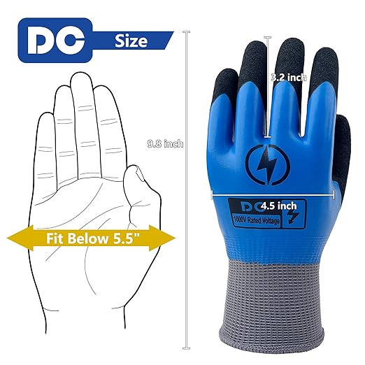 Insulated Electrician Gloves 1000V,ASTM D120 Certified High Voltage Resistant Flame Retardant Work Gloves, Electrical Rubber Non-slip Prevent Shock,Large