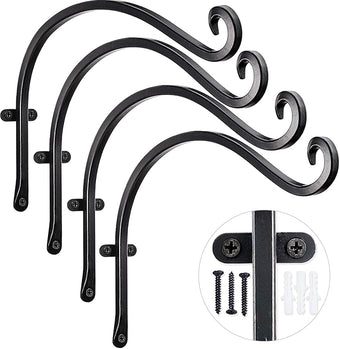 AJART Hanging Plant Hanger Outdoor: 12-Inch Metal Bird Feeder Wall Hooks - 4 Pieces Black Plant Bracket Hook for Hanging Flower Baskets