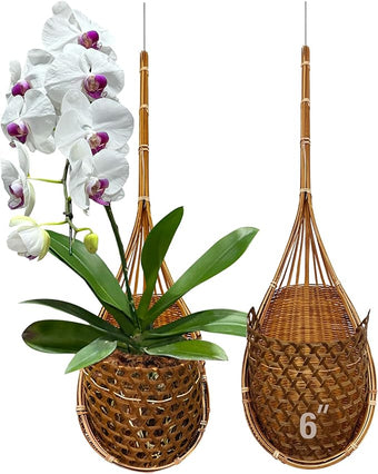Handmade 100% Thai Bamboo Super Sanctuary Hanging Orchid Basket - 6 Inch Set of 2