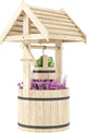 Outsunny Wooden Wishing Well Planter with Adjustable Hanging Bucket, Rustic Wishing Well for Outside, Decorative Flower Planter with Drainage Hole for Garden Patio, Natural Wood