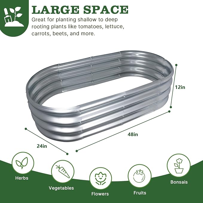 4x2x1 ft Galvanized Raised Garden Bed Outdoor, 3-Pack 12" Tall Metal Planter Boxes for Planting Vegetables, Flowers, Herbs, Tomato - Corrugated Rust-Resistant Elevated Garden Beds Kit, Silver