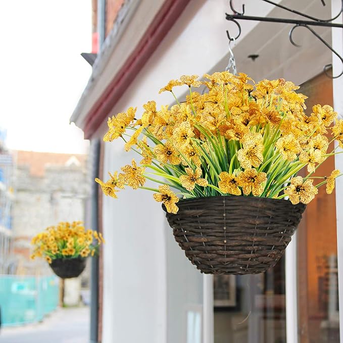 JEMONG 20 Bundles Artificial Flowers Outdoor UV Resistant Fake Flowers No Fade Faux Plastic Plants Garden Porch Window Box Decorating (Yellow)…