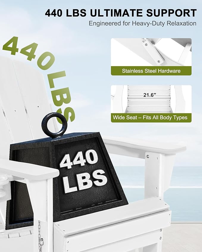 Folding Adirondack Chairs Set 2- Plastic Adirondack Chairs with Cup Holder, Weather Resistant for Outdoor, Patio, Lawn, Garden, Backyard Deck, Fire Pit - White