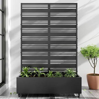 Casaphoria Metal Raised Garden Bed with Trellis and Wheels, 72"x47"x16" Planter Box for Climbing Plants, Vegetables & Vines, Features Drainage Holes and Privacy Screen (Black-Harold)