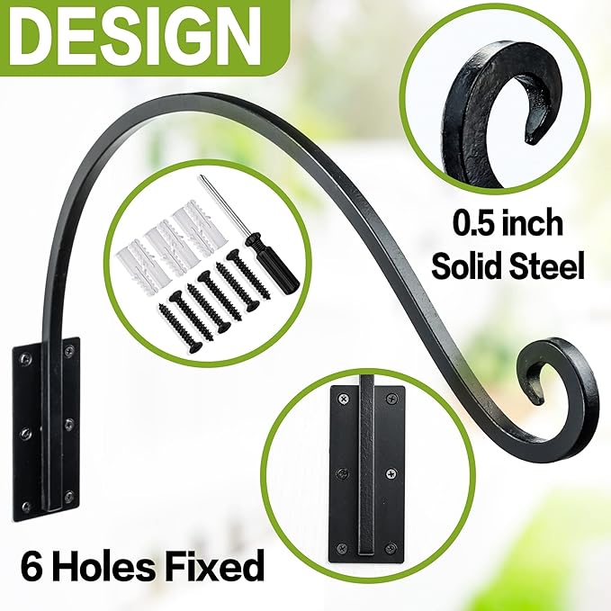 AJART Hanging Plant Hanger Outdoor: 22-Inch Bird Feeder Wall Hooks - Heavy-Duty Plant Bracket Hook for Hanging Flower Baskets