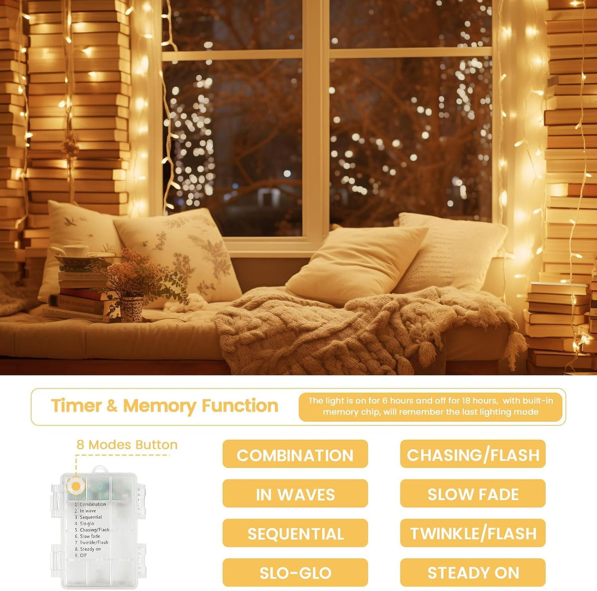 4 Pack 200 LED Battery Operated String Lights, 8 Modes Twinkle Fairy Lights