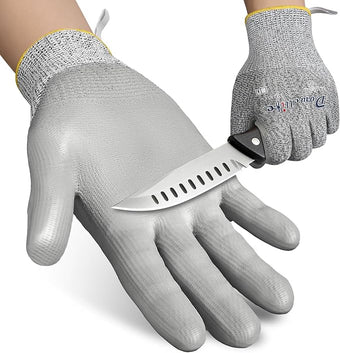 Dowellife Level 5 Cut Resistant Work Gloves for Men and Women, PU Coated Breathable Gardening Gloves, Thin Flexible and Firm Grip for Mechanics and Fishing (Small, Grey)