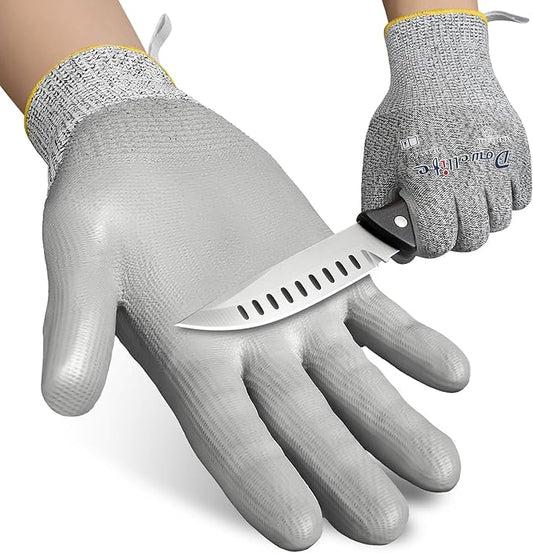 Dowellife Level 5 Cut Resistant Work Gloves for Men and Women, PU Coated Breathable Gardening Gloves, Thin Flexible and Firm Grip for Mechanics and Fishing (Small, Grey)