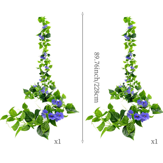 Artificial Vines 15Feet Silk Flower Garland for Outdoors Morning Glory Vine Artificial Flowers Hanging Plants Garland Fake Green Plant 2Pcs Dark Blue for Wall Fence Indoor Wedding Banquet Decor