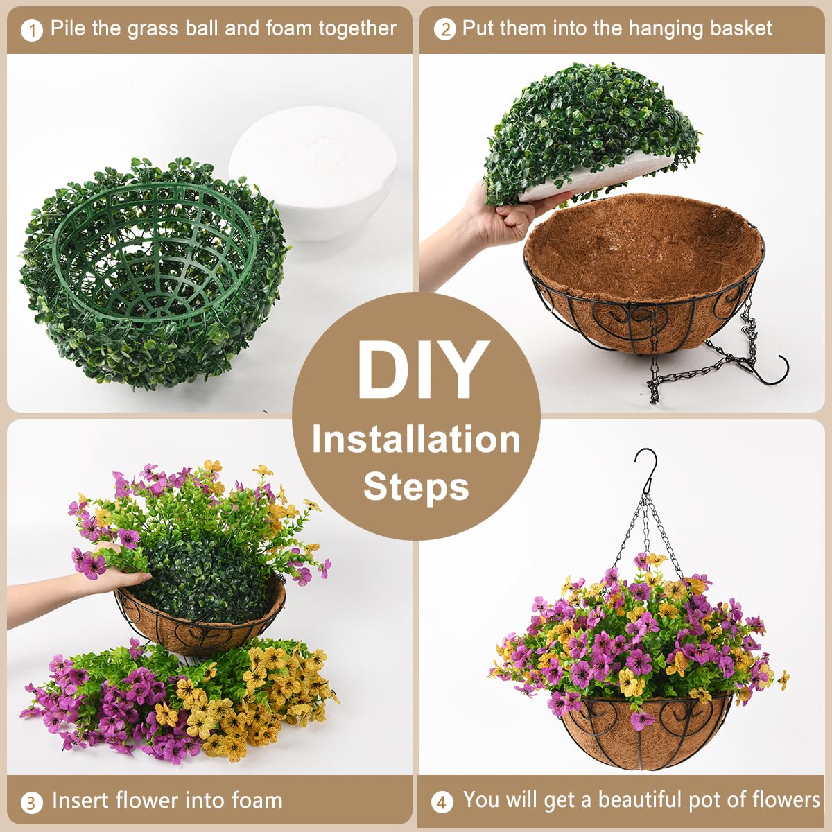 Artificial Hanging Flowers Basket for Outdoor, UV Resistant Plants Daisy