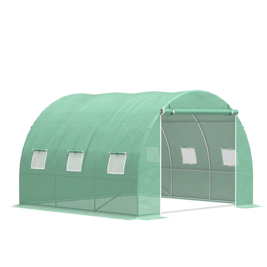 10' x 10' x 6.5' Walk in Tunnel Hoop Greenhouse, Polyethylene PE Cover, Steel e, Roll Up Zipper Door Windows for Flowers, Vegetables, Tropical Plants, Green