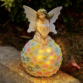Solar Flower Fairy Garden Decor-Outdoor Fairy Statue-Garden Fairy Figurine Decor for Outside Patio Lawn Yard Porch Ornament,Resin Fairies Statues Decorations,Tall 7.8 Inches, White