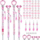 121 Pcs DIY Fairy Wand Beaded Garden Stakes Kit, Fairy Wands Garden Kit Pink Large Hole Bead with Sparkling Pendants Crystal Stopper Top Threaded Rod Beaded Garden Stakes Supplies Outdoor Decorative
