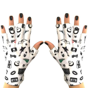 ManiGlovz - The Original UPF 50+ UV Light Protective Nail Gloves | Gel Manicure Gloves and Anti UV Fingerless Gloves for Women | Can be Used as Sun Protection Gloves for Driving | Rock On Print