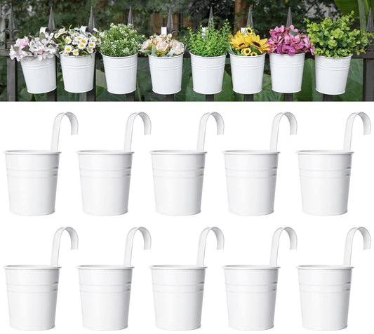 Dahey 5 Inches Small Metal Hanging Flower Pots 10 Pcs Railing Planter Box
