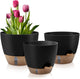 Self-Watering Plant Pots with Water Level Indicator, Drainage Holes & Saucers – 12/10/9 Inch Large Plastic Planter Set for Indoor & Outdoor Plants(Black)