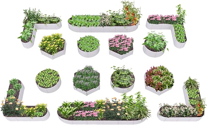 A ANLEOLIFE 14-Pack Deep Root Galvanized Raised Garden Beds Outdoor for Planting Vegetables Flowers Herb, Antique White
