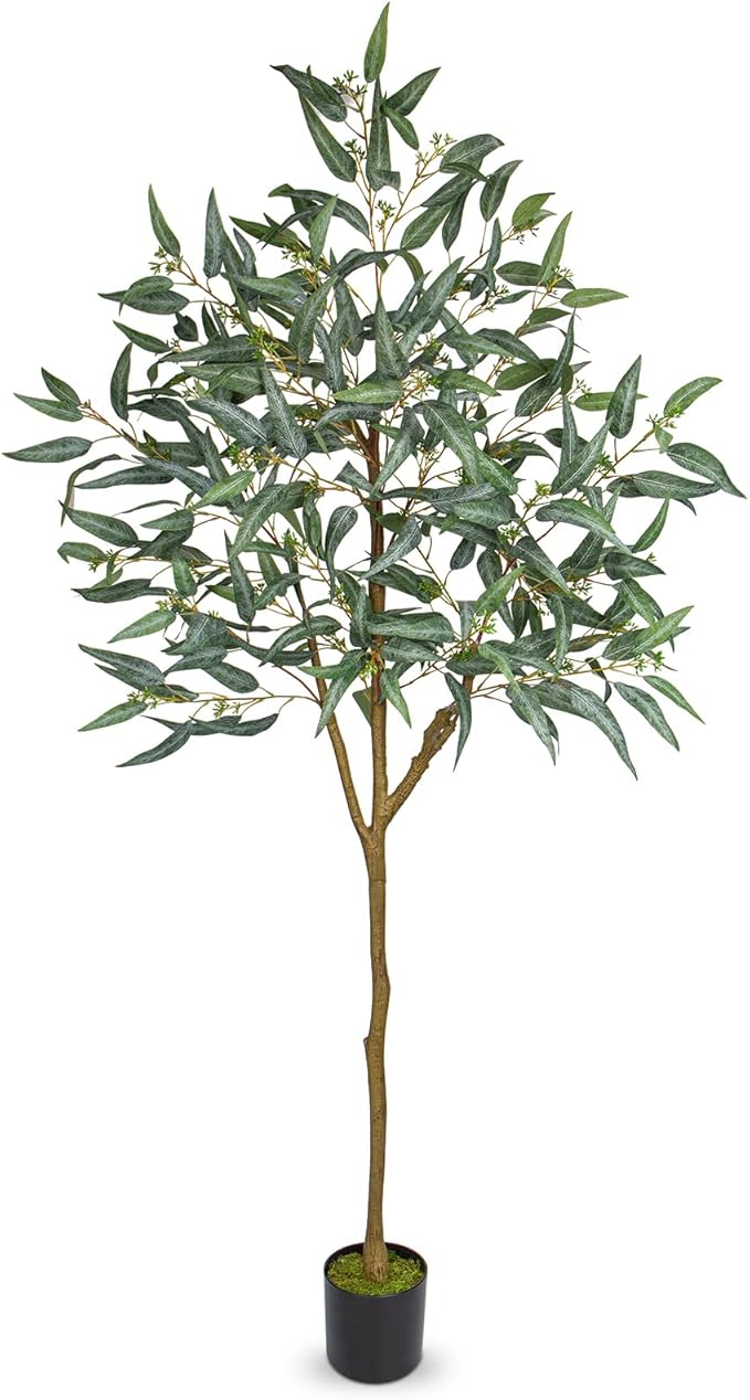 Briful 6ft Artificial Eucalyptus Tree in Black Pot, Realistic Silk Potted Floor Plant Eucalyptus Plant for Home Decor Indoor Outdoor Patio Office, Green Leaf