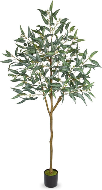 Briful 6ft Artificial Eucalyptus Tree in Black Pot, Realistic Silk Potted Floor Plant Eucalyptus Plant for Home Decor Indoor Outdoor Patio Office, Green Leaf