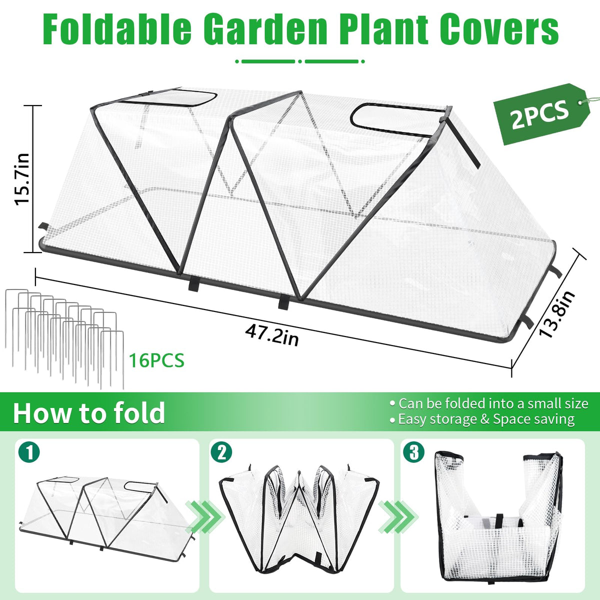 2 Pack Foldable Plant Covers Freeze Protection, Two Dual Layer Skylights