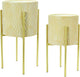 Main + Mesa Modern Boho Embossed Metal Planters with Stands, Cream and Gold, Set of 2 Sizes