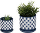 Ceramic Planters Set – Planters with Drainage for Healthy Roots, Indoor Planter and Patio Decor Placement, Checkered Design Accent for Modern Outdoor Home Decor – 6" and 5", Blue and White