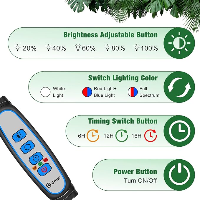 Wolezek Grow Lights for Indoor Plants, 100 LEDs Full Spectrum Plant Lights for Indoor Growing with Adjustable Stand, 5-Heads Grow Lamp with Auto 6/12/16H Timer, 3 Light Modes, 5 Levels Dimmable