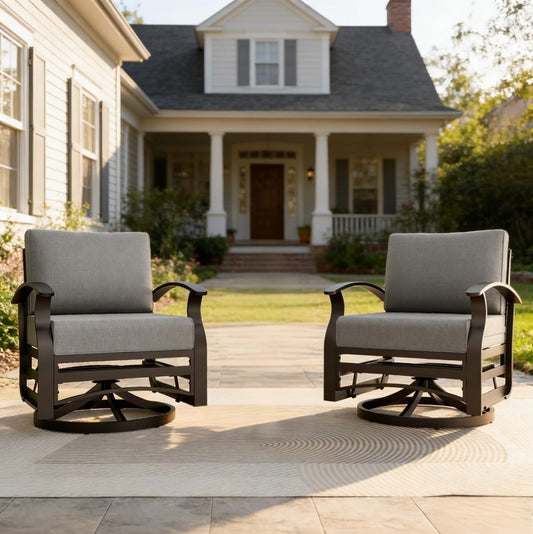 RTDTD 2 Piece Aluminum Swivel Rocking Chair Set, Outdoor Patio Swivel Gliders Chair with 5.1" Thick Seat Cushions, Conversation Furniture Set Suitable for Patio, Lawn, Outdoor, Back Garden(Gray)
