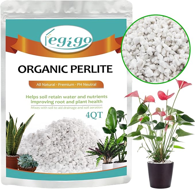 Legigo 4 Quarts Organic Horticultural Perlite for Plants Indoor- Natural Horticultural Soil Additive Conditioner Mix for Improves Drainage, Ventilation and Root Growth