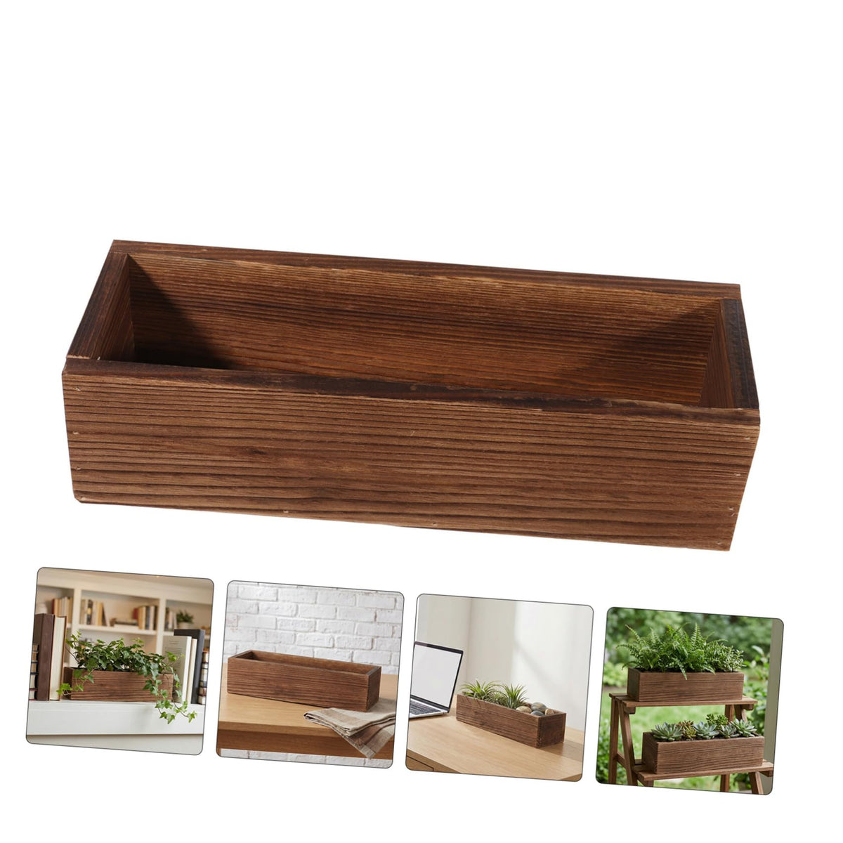 Yardwe 2 Pack Rectangle Wooden Planter Box Rustic Vintage Flower Pot