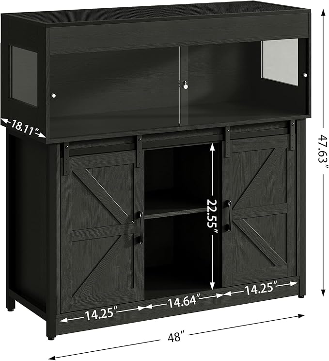 Herture 60 Gallon Reptile Terrarium with Stand, Terrarium Enclosure with Acrylic Doors, Storage Cabinet with Barn Door, Mesh Lid & Power Outlet – Vivarium Habitat for Medium Reptiles Black PX05RTB