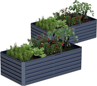 8x4x2 ft Outdoor Raised Garden Bed, Large Metal Planter Raised Beds, Planters for Outdoor Plants for Vegetables, Flowers, Herbs, Fruits, and Succulents.(2 Pcs,Blue)