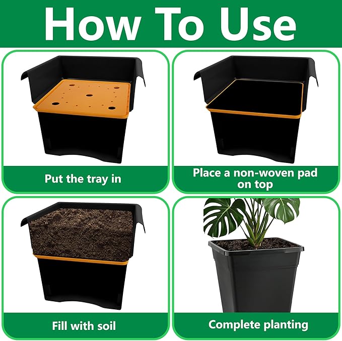2 Pack 13" Square Planter Insert, Reusable Large Plant Pots Insert with Liner and Drainage Holes, Plastic Pot Fillers for Indoor and Outdoor Plants Growth Reduce Soil Usage