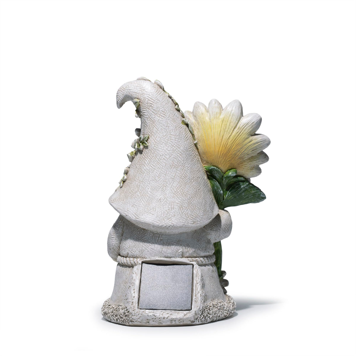 basen Solar Garden Gnome Statue with Glowing Daisy Flower, Outdoor Solar Gnome Figurine Decor for Yard Lawn Patio, Resin Garden Gnome Decoration with LED Light for Garden Landscape Ornament