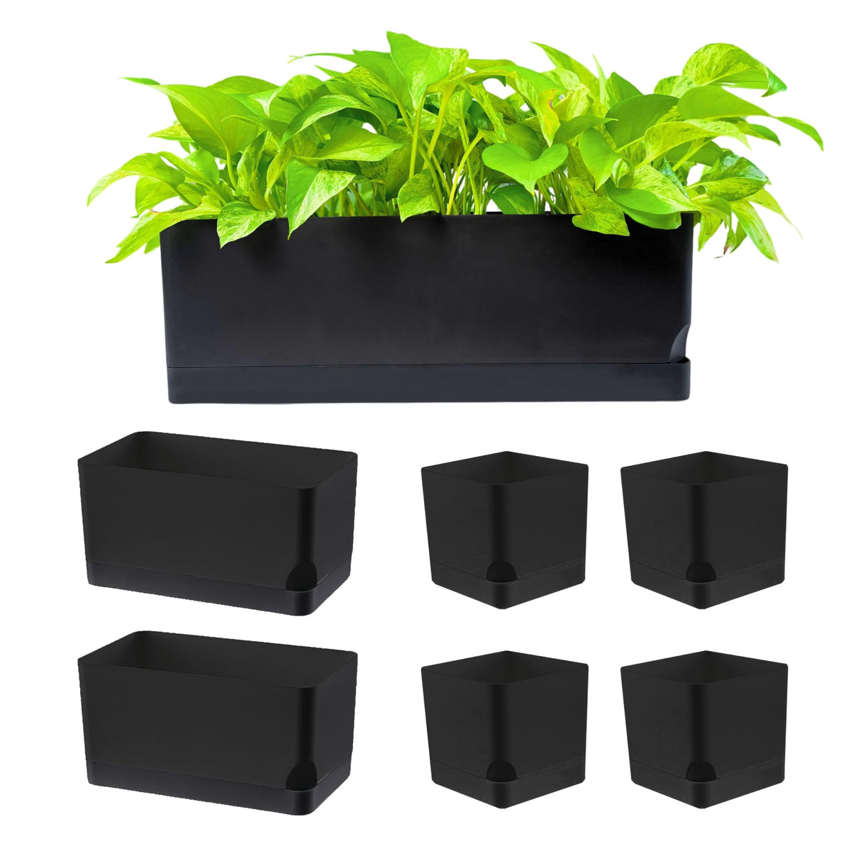 LaLaGreen Planters for Indoor Plants (7 Pack) Rectangular Flower Boxes