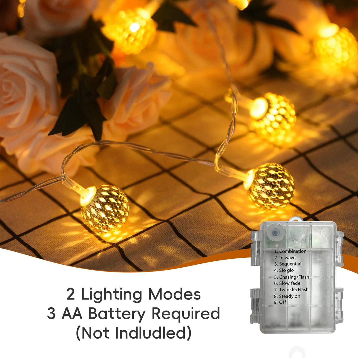 Globe String Lights,CMYK 30 LED Fairy String Lights Battery Operated for Indoor,Party,Patio,Wedding,Bedroom,Christmas Tree,Warm White
