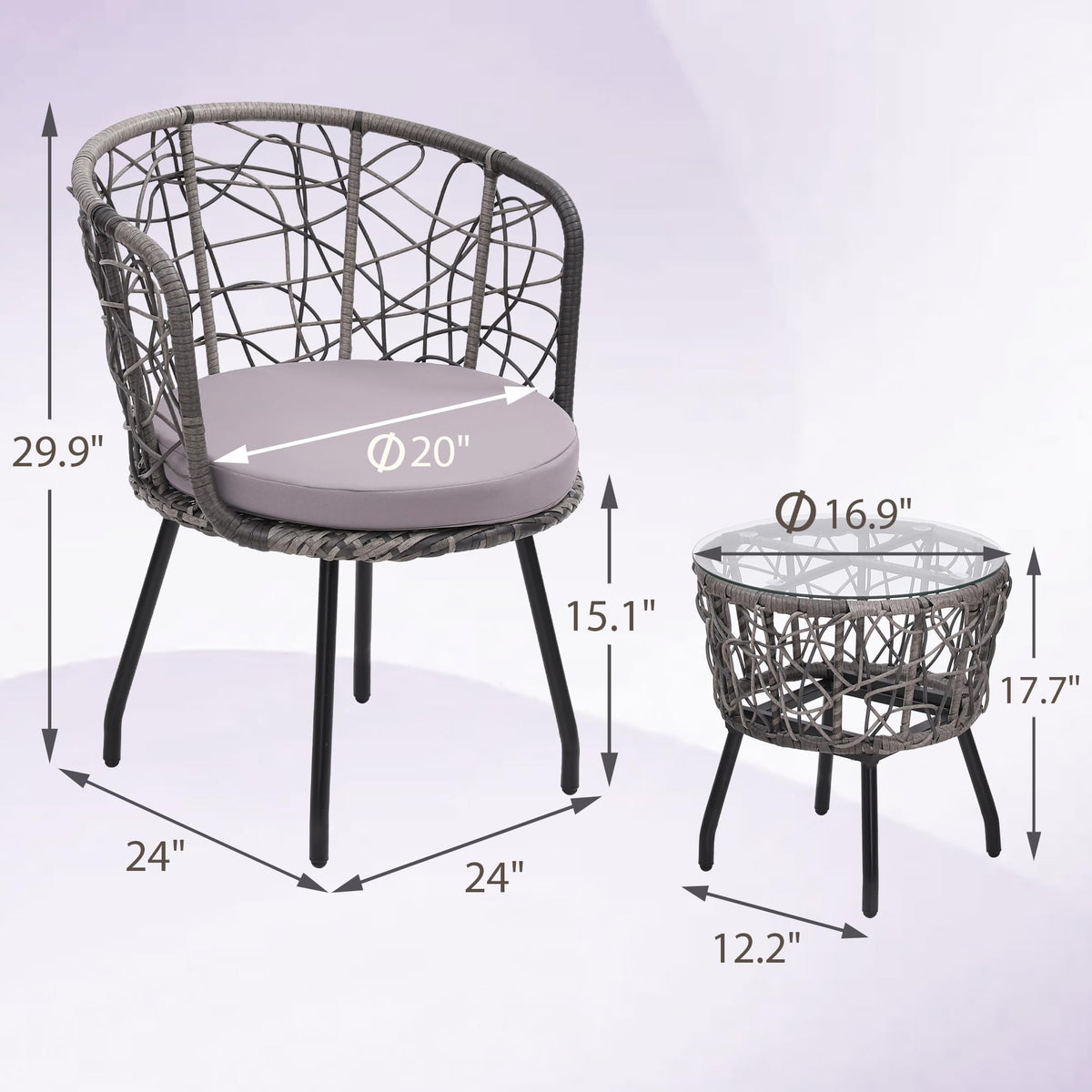Kromax 3-Piece Patio Modern Bistro Set, Grey/Grey