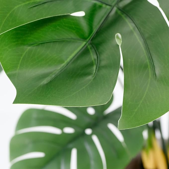Artificial Tree in Modern Geometric Pattern Planter, Fake Monstera Silk Tree for Indoor and Outdoor Home Decoration - 65" Overall Tall (Plant Pot Plus Tree)