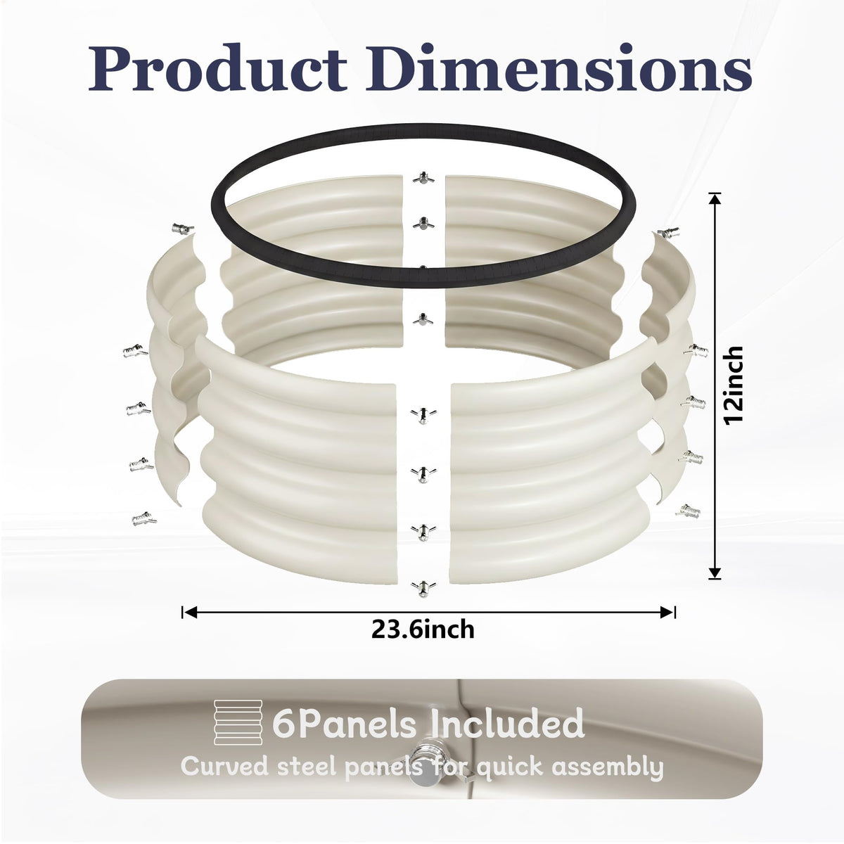 SOCONT Round Galvanized Raised Garden Bed Kit, 3 Pcs 2 x 2 x 1ft Pearl White Galvanized Garden Boxes, Outdoor for Vegetables